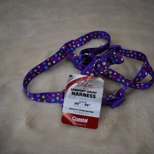 Purple Dog Harness Size Medium Paw Print Adjustable